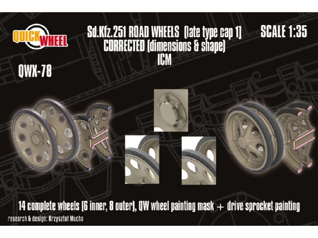 Sd.Kfz. 251 - Corrected Road Wheels (Late Type Cap 1) (For Icm Kits) - image 1