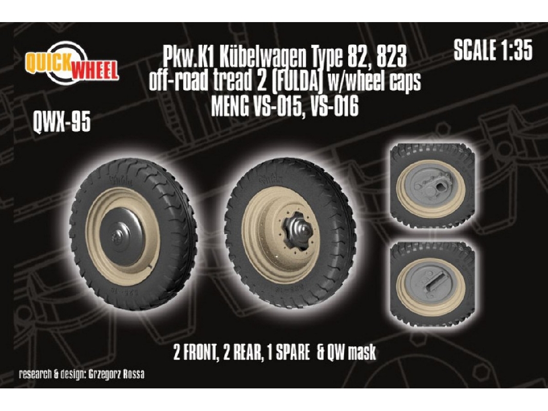 Pkw. K1 Kubelwagen Type 82 - 823 Off-road Tread 2 (Fulda) W/ Wheel Caps (For Meng Kits) - image 1
