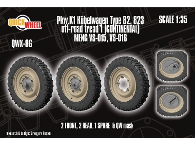 Pkw. K1 Kubelwagen Type 82 - 823 Off-road Tread 1 (Continental / For Meng Kits) - image 1