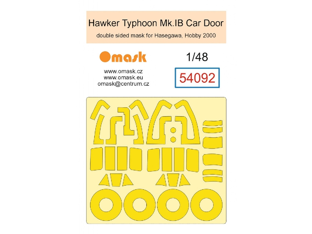 Hawker Typhoon Mk. I Car Door - Double Sided Mask Set (For Hasegawa And Hobby 2000 Kits) - image 1