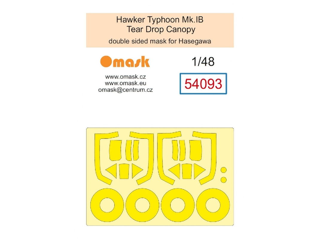 Hawker Typhoon Mk. I Tear Drop - Double Sided Mask Set (For Hasegawa And Hobby 2000 Kits) - image 1