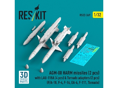 Agm-88 Harm Missiles (2 Pcs) With Lau-118a (4 Pcs) & Tornado Adapters (2 Pcs) (3d-printed) - image 1