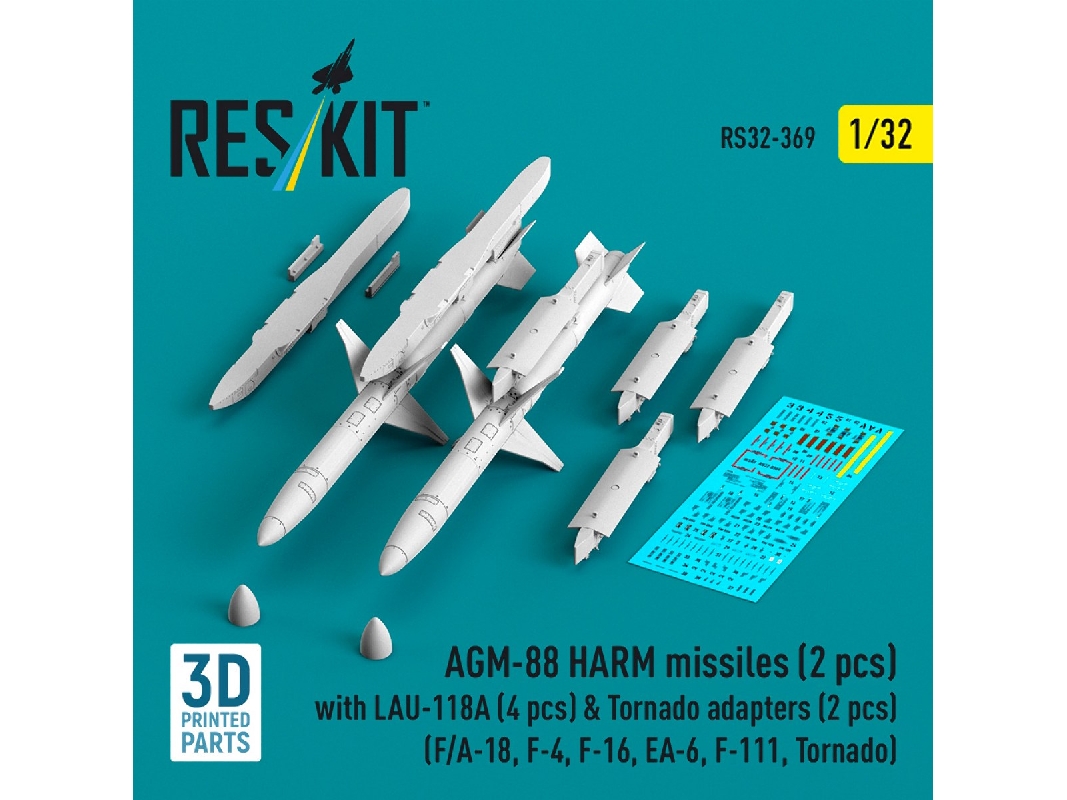 Agm-88 Harm Missiles (2 Pcs) With Lau-118a (4 Pcs) & Tornado Adapters (2 Pcs) (3d-printed) - image 1