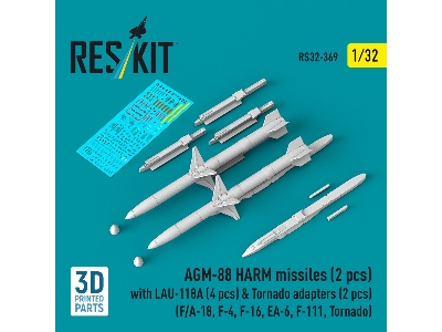 Agm-88 Harm Missiles (2 Pcs) With Lau-118a (4 Pcs) & Tornado Adapters (2 Pcs) (3d-printed) - image 2