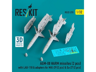 Agm-88 Harm Missiles (2 Pcs) With Lau-118 & Adapters For Mig-29 (2 Pcs) & Su-27 (2 Pcs) (3d-printed) - image 1