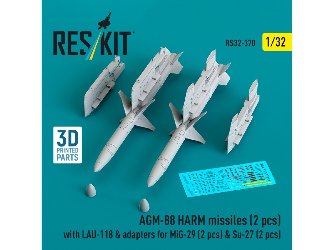 Agm-88 Harm Missiles (2 Pcs) With Lau-118 & Adapters For Mig-29 (2 Pcs) & Su-27 (2 Pcs) (3d-printed) - image 1