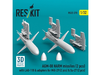 Agm-88 Harm Missiles (2 Pcs) With Lau-118 & Adapters For Mig-29 (2 Pcs) & Su-27 (2 Pcs) (3d-printed) - image 2