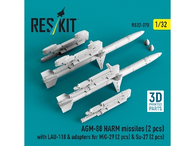 Agm-88 Harm Missiles (2 Pcs) With Lau-118 & Adapters For Mig-29 (2 Pcs) & Su-27 (2 Pcs) (3d-printed) - image 3