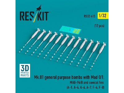 Mk.81 General Purpose Bombs With Mod 0/1, Mau-94/B And Conical Fins (12 Pcs / 3d-printed) - image 1