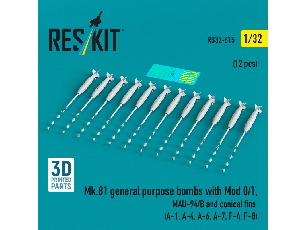 Mk.81 General Purpose Bombs With Mod 0/1, Mau-94/B And Conical Fins (12 Pcs / 3d-printed) - image 1