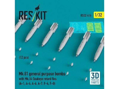 Mk.81 General Purpose Bombs With Mk.14 Snakeye Retard Fins (12 Pcs / 3d-printed) - image 1