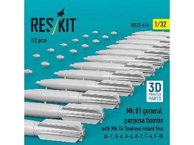 Mk.81 General Purpose Bombs With Mk.14 Snakeye Retard Fins (12 Pcs / 3d-printed) - image 2