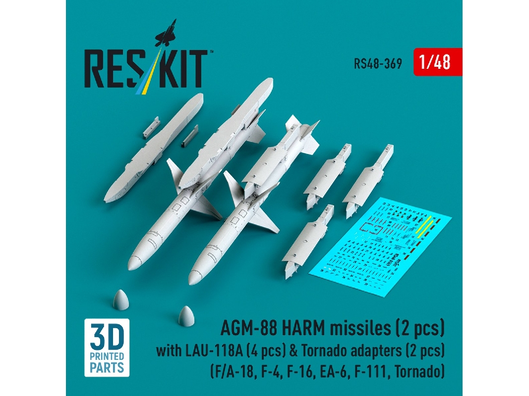 Agm-88 Harm Missiles (2 Pcs) With Lau-118a (4 Pcs) & Tornado Adapters (2 Pcs) (3d-printed) - image 1