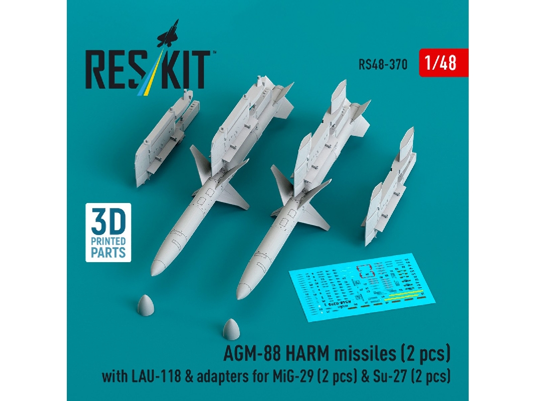 Agm-88 Harm Missiles (2 Pcs) With Lau-118 & Adapters For Mig-29 (2 Pcs) & Su-27 (2 Pcs) (3d-printed) - image 1