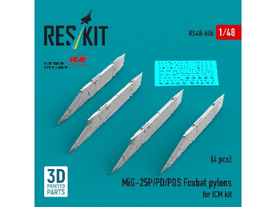 Mig-25 P / Pd / Pds Foxbat - 3d-printed Pylons (4 Pcs / For Icm Kits) - image 1