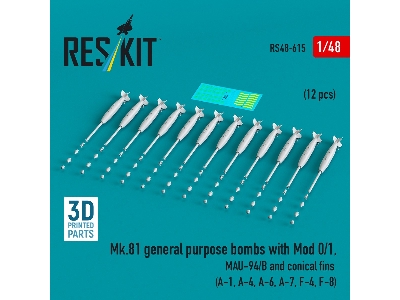 Mk.81 General Purpose Bombs With Mod 0/1, Mau-94/B And Conical Fins (12 Pcs / 3d-printed) - image 1