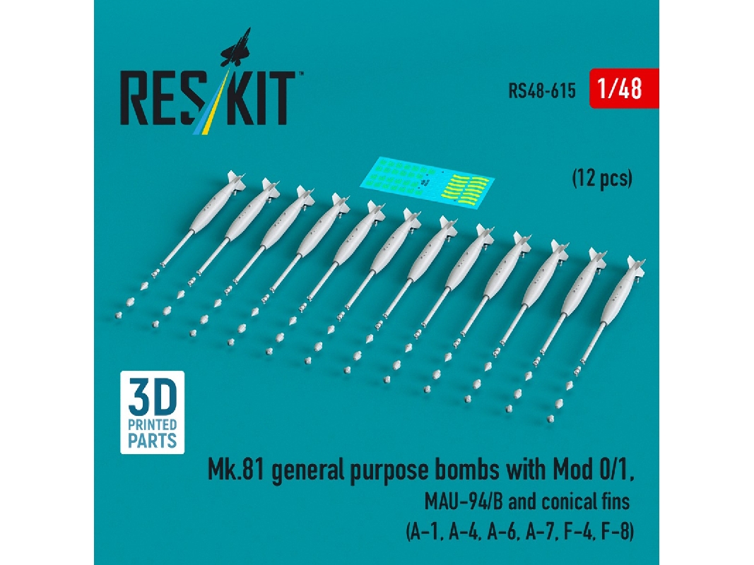 Mk.81 General Purpose Bombs With Mod 0/1, Mau-94/B And Conical Fins (12 Pcs / 3d-printed) - image 1