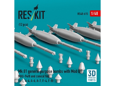 Mk.81 General Purpose Bombs With Mod 0/1, Mau-94/B And Conical Fins (12 Pcs / 3d-printed) - image 2