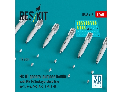 Mk.81 General Purpose Bombs With Mk.14 Snakeye Retard Fins (12 Pcs / 3d-printed) - image 1