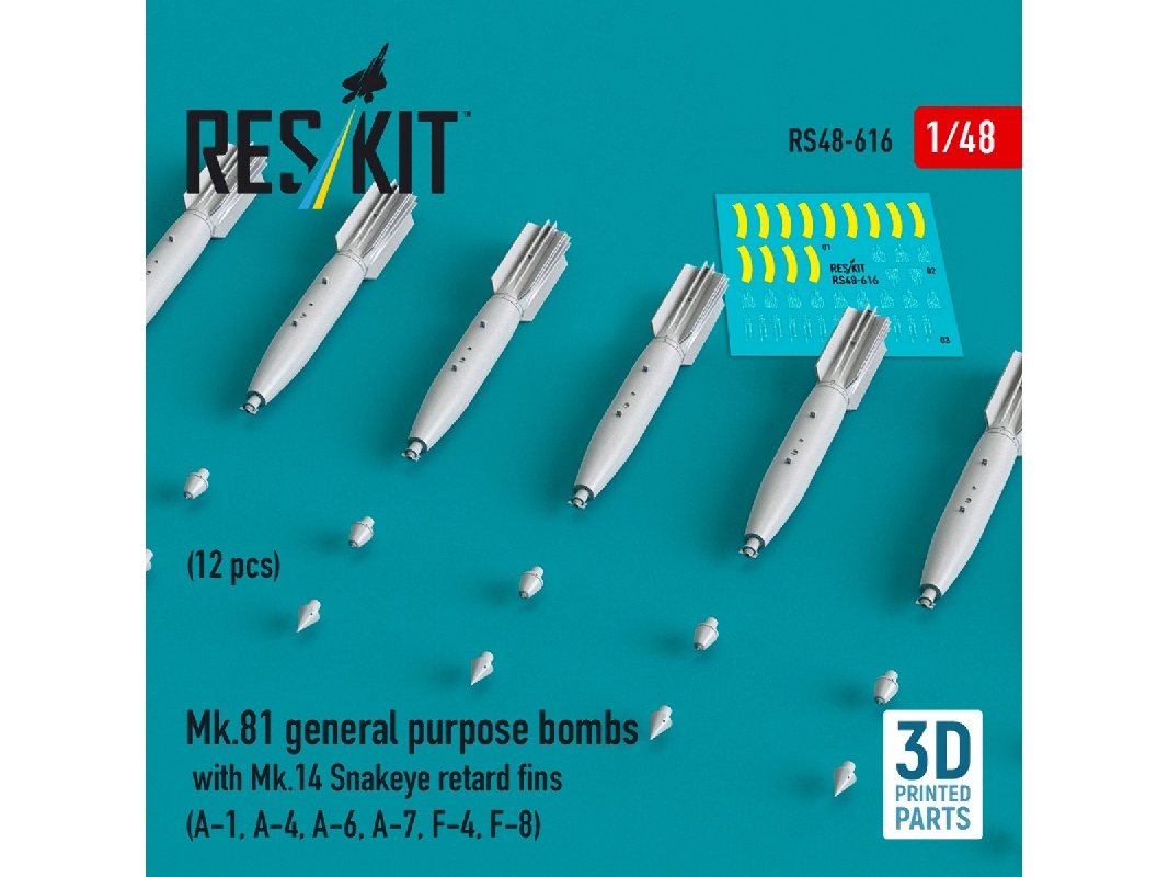 Mk.81 General Purpose Bombs With Mk.14 Snakeye Retard Fins (12 Pcs / 3d-printed) - image 1