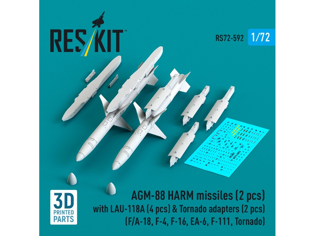 Agm-88 Harm Missiles (2 Pcs) With Lau-118a (4 Pcs) & Tornado Adapters (2 Pcs) (3d-printed) - image 1