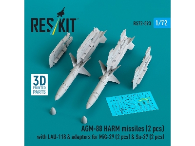 Agm-88 Harm Missiles (2 Pcs) With Lau-118 & Adapters For Mig-29 (2 Pcs) & Su-27 (2 Pcs) (3d-printed) - image 1