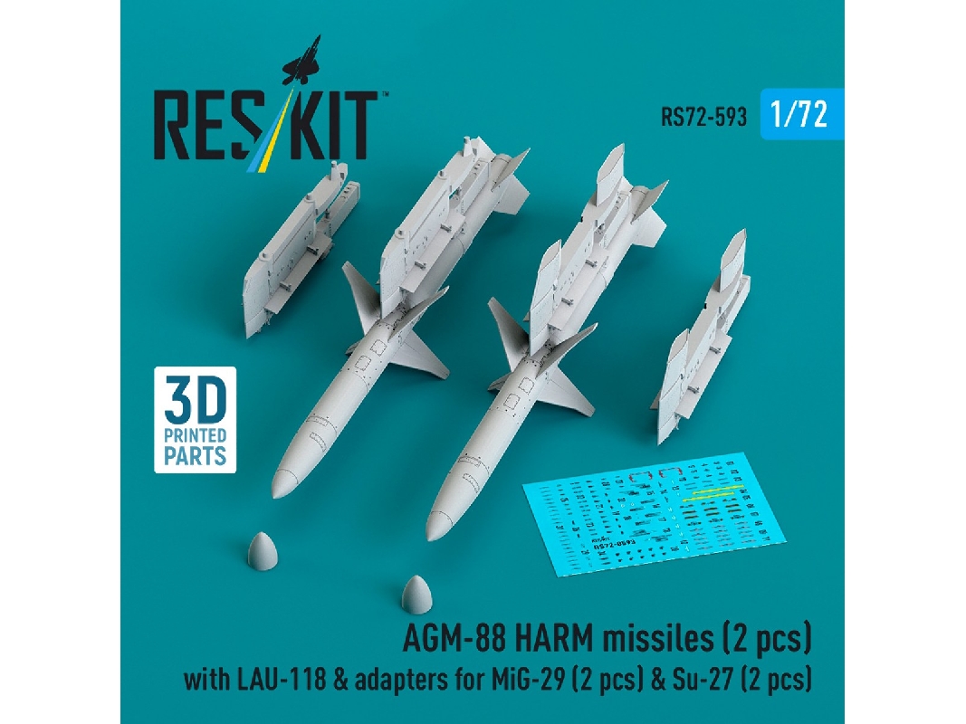 Agm-88 Harm Missiles (2 Pcs) With Lau-118 & Adapters For Mig-29 (2 Pcs) & Su-27 (2 Pcs) (3d-printed) - image 1