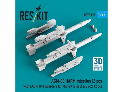 Agm-88 Harm Missiles (2 Pcs) With Lau-118 & Adapters For Mig-29 (2 Pcs) & Su-27 (2 Pcs) (3d-printed) - image 2