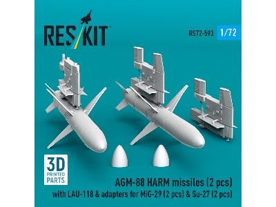 Agm-88 Harm Missiles (2 Pcs) With Lau-118 & Adapters For Mig-29 (2 Pcs) & Su-27 (2 Pcs) (3d-printed) - image 3