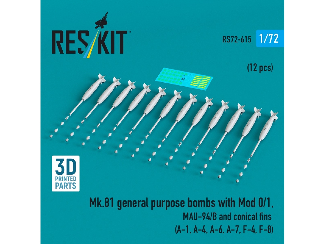 Mk.81 General Purpose Bombs With Mod 0/1, Mau-94/B And Conical Fins (12 Pcs / 3d-printed) - image 1