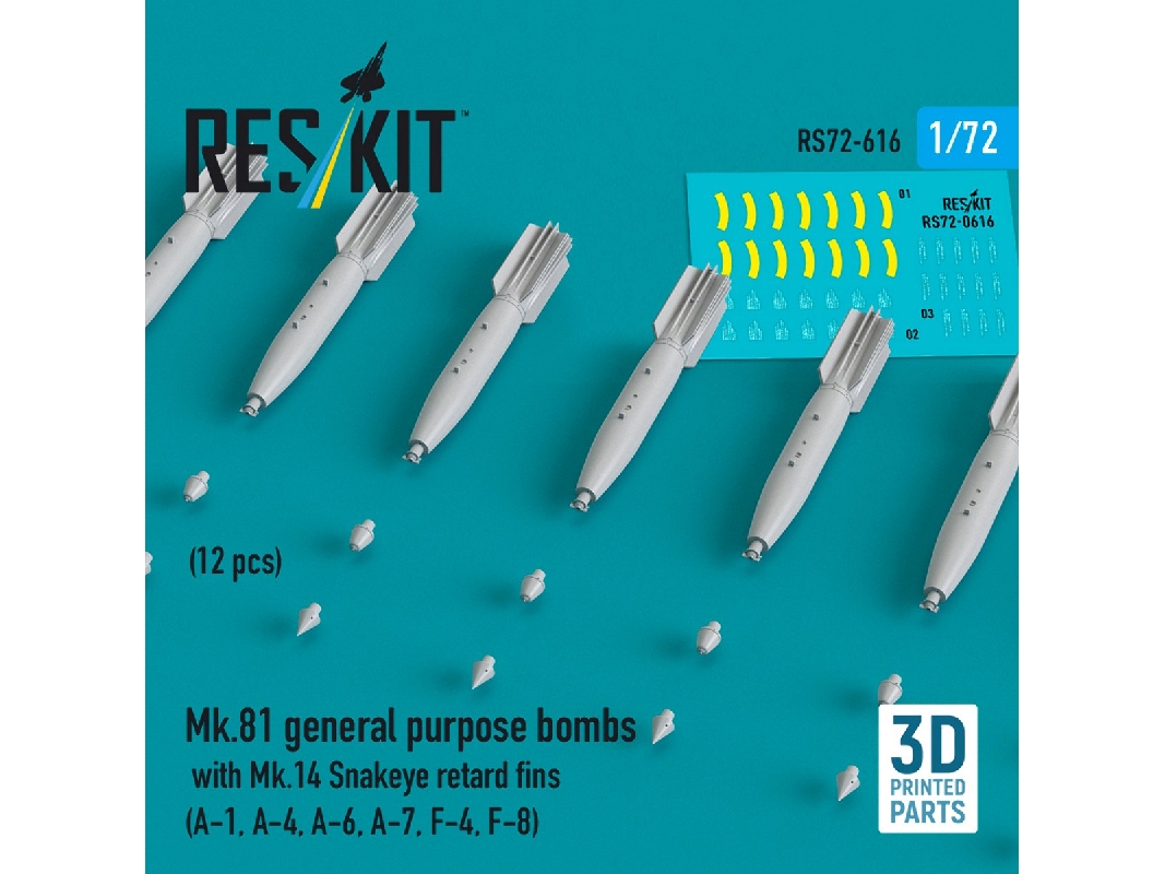 Mk.81 General Purpose Bombs With Mk.14 Snakeye Retard Fins (12 Pcs / 3d-printed) - image 1