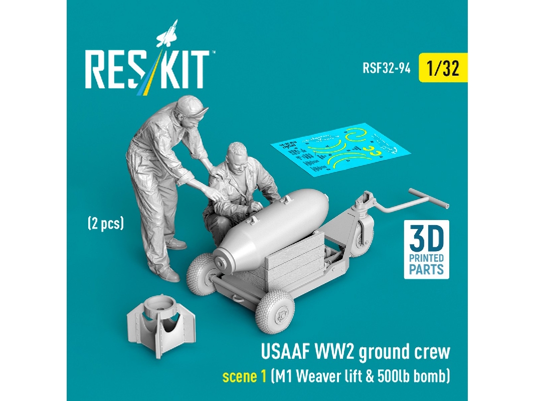 Usaaf Ww2 Ground Crew (2 Figures) Scene 1 With M1 Weaver Lift & 500lb Bomb (3d-printed) - image 1