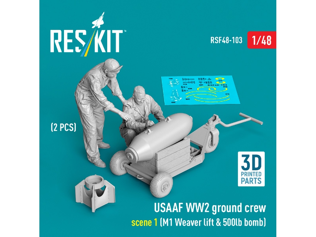 Usaaf Ww2 Ground Crew (2 Figures) Scene 1 With M1 Weaver Lift & 500 Lb Bomb (3d-printed) - image 1