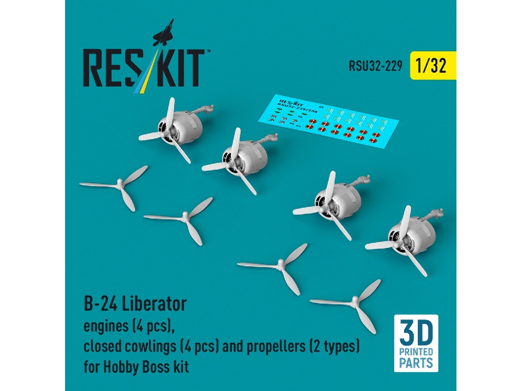 B-24 Liberator - 3d-printed Engines (4 Pcs), Closed Cowlings (4 Pcs) And Propellers (2 Types) - For Hobby Boss Kits - image 1