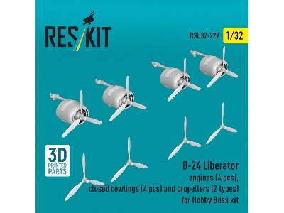 B-24 Liberator - 3d-printed Engines (4 Pcs), Closed Cowlings (4 Pcs) And Propellers (2 Types) - For Hobby Boss Kits - image 2
