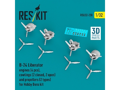 B-24 Liberator - 3d-printed Engines (4 Pcs), Cowlings (2 Closed + 2 Opened) And Propellers (2 Types) - For Hobby Boss Kits - ima
