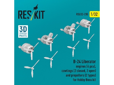 B-24 Liberator - 3d-printed Engines (4 Pcs), Cowlings (2 Closed + 2 Opened) And Propellers (2 Types) - For Hobby Boss Kits - ima