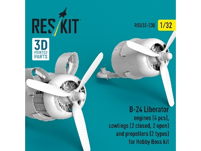 B-24 Liberator - 3d-printed Engines (4 Pcs), Cowlings (2 Closed + 2 Opened) And Propellers (2 Types) - For Hobby Boss Kits - ima