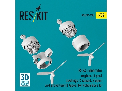 B-24 Liberator - 3d-printed Engines (4 Pcs), Cowlings (2 Closed + 2 Opened) And Propellers (2 Types) - For Hobby Boss Kits - ima