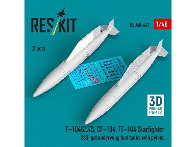 F-104 G/J/S, Cf-104 And Tf-104 Starfighter - 283-gal Underwing Fuel Tanks With Pylons (2 Pcs / 3d-printed) - image 1