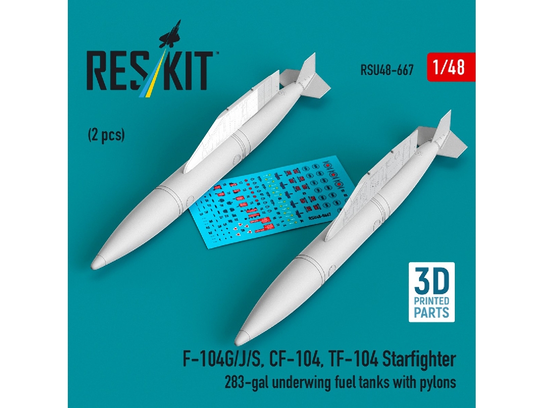 F-104 G/J/S, Cf-104 And Tf-104 Starfighter - 283-gal Underwing Fuel Tanks With Pylons (2 Pcs / 3d-printed) - image 1