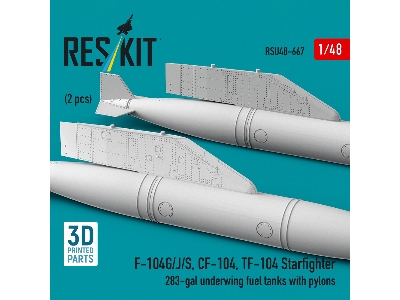 F-104 G/J/S, Cf-104 And Tf-104 Starfighter - 283-gal Underwing Fuel Tanks With Pylons (2 Pcs / 3d-printed) - image 2
