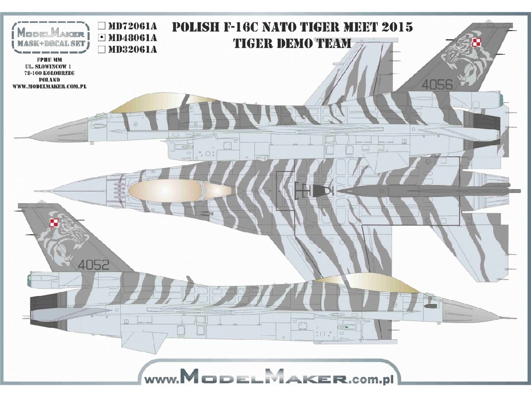 Polish F-16 C Ntm 2015 Tiger Demo Team - Masks + Decals Set With Stencils - image 1