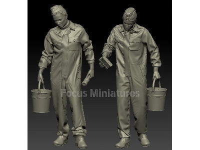 German Ww2 Tank Crew Painting Winter Camouflage (2 Figures) - image 1