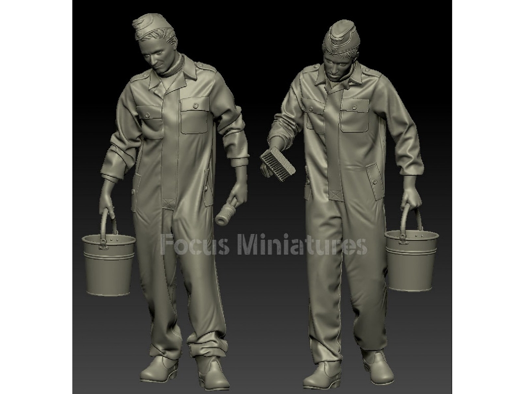 German Ww2 Tank Crew Painting Winter Camouflage (2 Figures) - image 1