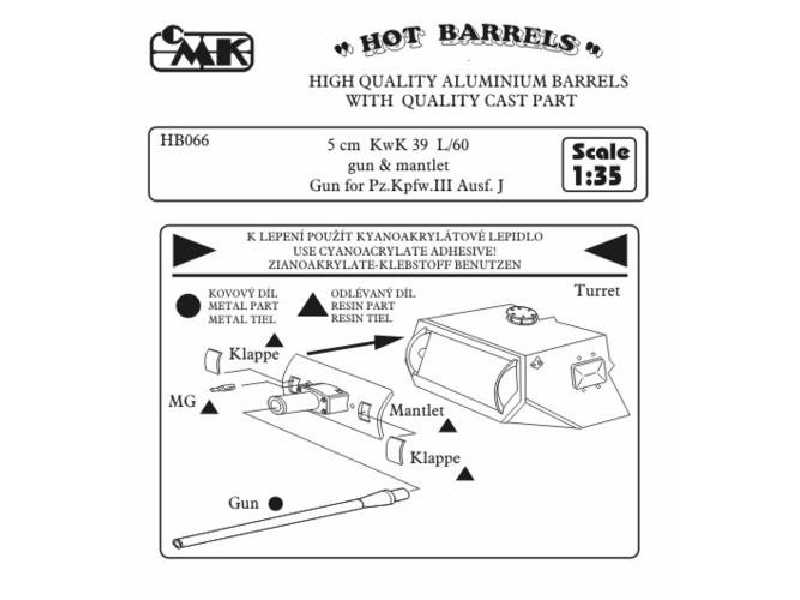 5 cm KwK 39 L/60 (long gun-barrel) with mantlet.Gun for Pz.kpfw. - image 1