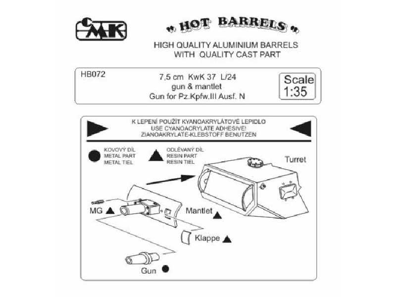 7,5 cm KwK 37 L/24 with mantlet.Gun for Pz.kpfw. III Ausf.N - image 1