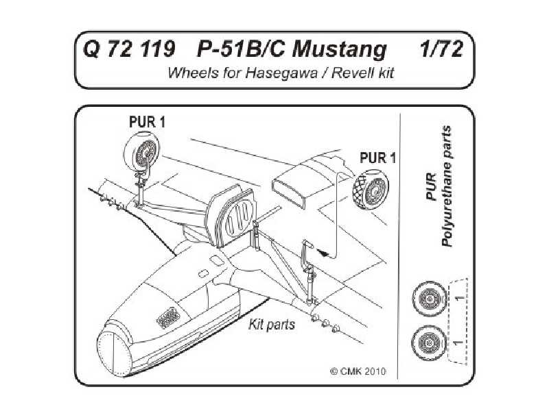 P-51B/C Mustang  Wheels 1/72 for Hasegawa, Revell kit - image 1