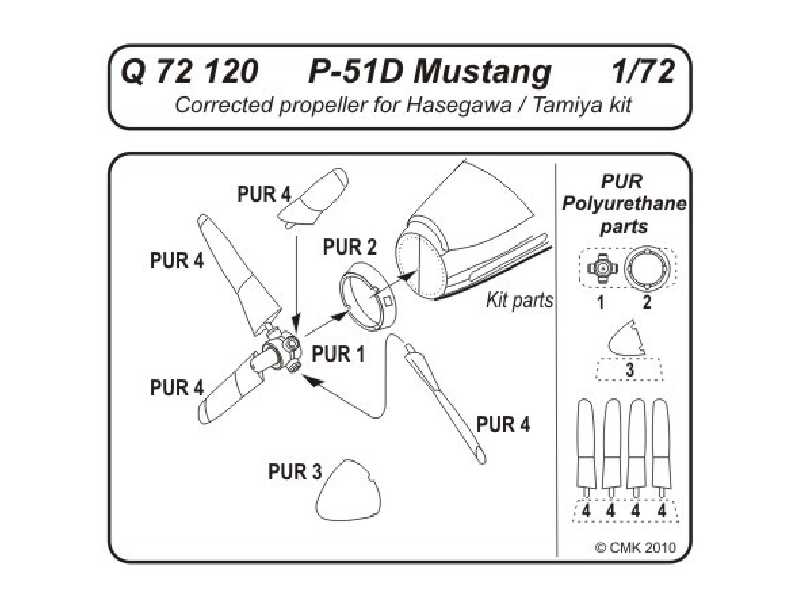 P-51D Mustang  Corrected propeller 1/72 for Acedemy, Hasegawa, T - image 1