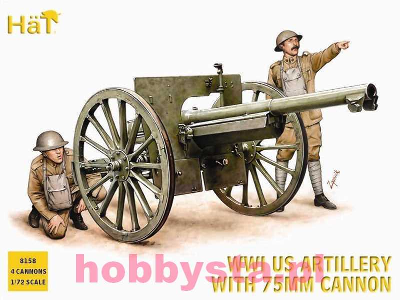 WWI US artillery with 75mm Cannon and ammo caisson HaT 8158